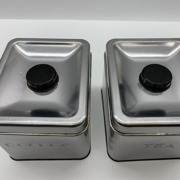 Vintage mid-century modern Garner Ware chrome Coffee & Tea canisters retro vibe - Picture 5 of 11